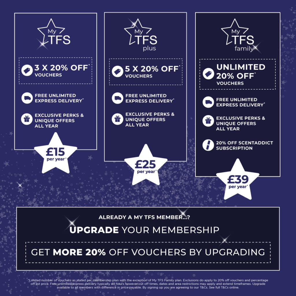Join My TFS and upgrade to a family membership to get discount codes on fragrance and beauty all year long